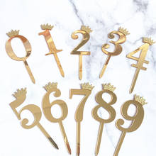 New Numbers Acrylic Cupcake Topper Gold Silver Crown Happy Birthday Cake Topper For Anniversary Birthday Party Cake Decorations 2024 - buy cheap