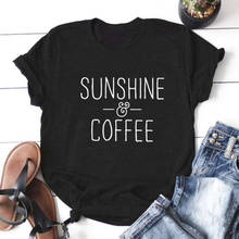 Camiseta feminina engraçada verão e café, gola redonda, manga curta, casual, camiseta para mulheres 2024 - compre barato