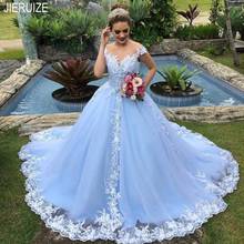 JIERUIZE Unique Wedding Dresses Sheer Jewel Neck Covered Button Lace Appliques A Line Wedding Gowns Garden Bridal Dresses 2024 - buy cheap