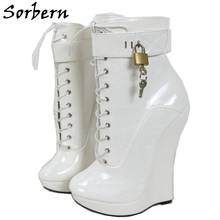 Sorbern Wedge High Heel Ankle Boots For Women Platform Shoes Ladies Round Toe Lace Up Women Shoes Size 44 Fashion Heels Boots 2024 - buy cheap