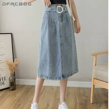 Black Elegant Women's Long Skirt Jeans With Belt 2021 High Waist Streetwear Loose Denim A-Line Skirts Female Light Blue 2024 - buy cheap