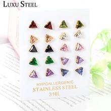 LUXUSTEEL Mixed Colorful Cubic Zirconia Wholesale 10Pairs Card Triangle Stud Earrings Brinco pendientes Christmas Baby Girl 2024 - buy cheap