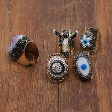 Anéis largos de pedra natural etiquetas para mulheres, dourado, dourado, vintage, presente de festa, joia 2024 - compre barato