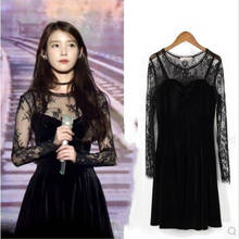 Kpop IU Lee Ji Eun-vestido Retro de manga larga para mujer, vestido sexy de terciopelo negro con encaje para fiesta de graduación, Otoño, coreano, 2021 2024 - compra barato