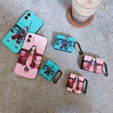 Bonita funda de teléfono Anime Demon Slayer para iPhone 7 8 Plus 12 11 Pro X XS Max XR Kimetsu No Yaiba, funda de auriculares para AirPods 1 2 3 2024 - compra barato