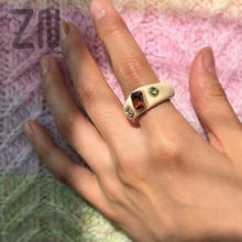 Zn geometria na moda simples colorido transparente acrílico embutimento strass resina anéis moda jóias acessórios criativos presentes 2024 - compre barato