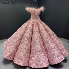 Serene Hill Bean-vestido de novia rosa de lentejuelas, plumas de alta gama, Sexy, con hombros descubiertos, de lujo, hecho a medida, 2020 2024 - compra barato