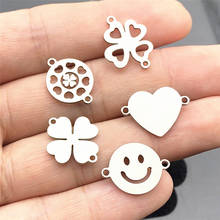 LJJAGLL 10pcs 17*15mm Clover Heart Print 100% stainless Steel Smiling Face Charm Pendant Jewelry DIY Necklace Making 2024 - buy cheap