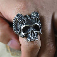 Мужское кольцо с демоном сатаной и черепом 316L, кольца из нержавеющей стали для мужчин, серебряные ювелирные изделия в стиле панк-рок 2024 - купить недорого