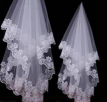 Branco/marfim laço applique borda uma camada 1.5 m longo véu de casamento/véu nupcial/acessórios de noiva barato 2024 - compre barato