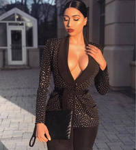 New Catwalk Winter Sexy Long Sleeve V Neck Black Beading Women Coat 2021 High Street Celebrity Designer Night Club Party Jacket 2024 - buy cheap