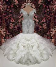 Royal Crystal Mermaid Wedding Dresses Beading Ruffles Court Train Appliqued Bridal Gowns Backless Robe De Mariée 2020 2024 - buy cheap
