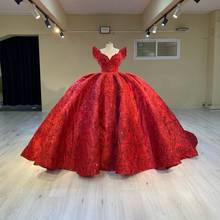 Vestidos de novia rojos únicos, bola, lentejuelas, brillantes, abalorios, Duabi para iglesia vestidos de novia, vestido árabe con cordones en la espalda 2024 - compra barato