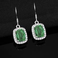 Szjinao Real 925 Sterling Silver Earrings Emerald Gemstone Dangle Earrings With Diamond Bohemia Fashion Jewelry Wedding Gift New 2024 - buy cheap