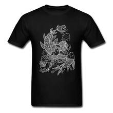 Male Black Tees 100% Cotton Fabric Men's Short Sleeve The Koi Fishes T-shirts Comfortable Shirts Custom Wholesale Buyer Tshirts 2024 - buy cheap