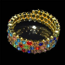 Ladies Crystal Rhinestone Bracelet Bangle Adjustable Wide Cuff Bracelet Bride Crystal Stretch Bracelet Jewelry for Women's Gifts 2024 - buy cheap