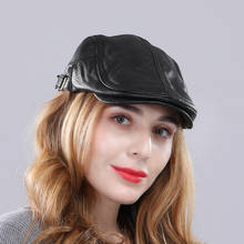 High quality women 100% genuine sheepskin leather cap button adjustable fashion lady real leather hat Peaked cap 2024 - buy cheap