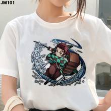 Camiseta con estampado de Demon Slayer para mujer, remera Harajuku de manga corta, playera moderna versión coreana, ropa blanca para mujer 2024 - compra barato