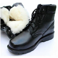 Натуральная шерсть черные мужские зимние ботинки кожаные военные ботинки мужские Размеры 10 Модные Винтажные высокие военные ботинки новые мужские зимние ботинки 2024 - купить недорого