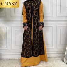 Женское платье с длинным рукавом Abaya, элегантное арабское черное платье с кружевными манжетами, желтое платье в африканском стиле, мусульманское платье 2024 - купить недорого