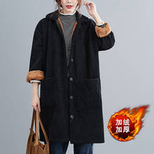 2021 autumn winter new literary fan corduroy cotton-padded coat cotton-padded jacket women mid-length warm plus velvet coat s569 2024 - buy cheap