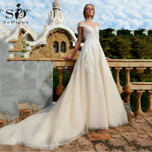 SoDigneIvory Wedding Dress Boho 2020 Lace Appliques Tulle Cap Sleeve Princess Bridal Dress Women Plus Size Wedding Gowns 2024 - buy cheap