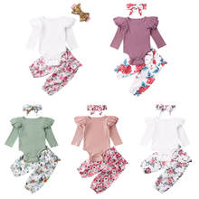 0-24M Newborn Infant Baby Girls Clothes Sets Solid Ruffles Tops Romper Floral Print Pants Headband Outfits Set Clothes 2024 - buy cheap