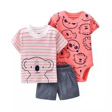 2021 Summer Newborn Baby Boy Girl Clothes 3PCS Sets Infant boys T-shirt+Bodysuit+Shorts Toddler Bebe Kids Cothing 3 PCS Suits 2024 - buy cheap