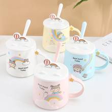 400ML Cute Ceramic Mug Cute Pattern Office Home Milk Cup with Spoon Lid Couple Gifts Mobile Phone Holder Girl Drinking Glass 2024 - buy cheap