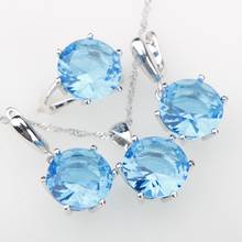 Sky Blue CZ Stones Wedding Silver 925 Jewelry Sets Pendant Necklace Earrings Rings For Women Dubai Jewelery Set Free Gift Box 2024 - buy cheap