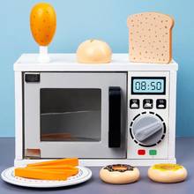 Horno microondas de madera para niños, cocina para hornear, juguetes interactivos para padres e hijos, juguete educativo para niños, máquina de pan, cafetera, regalo 2024 - compra barato