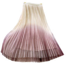 Женская плиссированная юбка средней длины Zuolunouba, элегантная приталенная сетчатая юбка трапециевидной формы с градиентом, весна-лето 2020 2024 - купить недорого