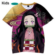 Camiseta 3D para niños, Camiseta con estampado 3D de cómic Demon Slayer Hip Hop, camiseta de verano para niños y niñas, camiseta infantil Kimetsu no Yaiba 2024 - compra barato