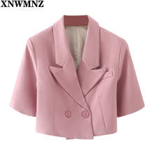 XNWMNZ женский модный короткий двубортный розовый блейзер винтажный с коротким рукавом Тонкий Женский блейзер повседневные куртки летние новые Топы 2024 - купить недорого