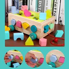 Wooden Pull Along Car Colorful Number Shape Blocks Pairing Education Kids Toy 2024 - buy cheap