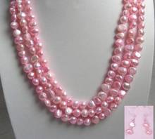 Free Shipping  genuine 100% natural 3row red Natural pearl necklace earring set 2024 - buy cheap