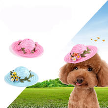 Sombrero con estampado Floral para perro, gorro de paja informal para perros pequeños, gatos, Chihuahua, Yorkshire, peluche, 4 colores 2024 - compra barato