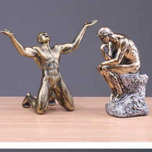 European creative character kneeling sculpture art, retro decoration crafts, study bar office decoration 2024 - buy cheap