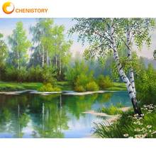 CHENISTORY-pintura por números para adultos, cuadro de 60x75cm, árboles de Río, paisaje, imagen por números, arte de pared hecho a mano Acrílico 2024 - compra barato