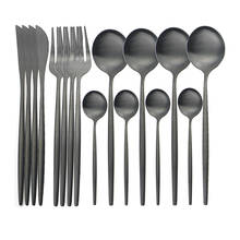 16Pcs Black Dinnerware Set Matte Cutlery Set 304 Stainless Steel Tableware Knife Fork Spoon Silverware Kitchen Flatware Set 2024 - buy cheap