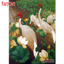 FATCAT Red-crowned crane lotus pond 5d diy diamond painting full square round drill diamond embroidery sale home decor AE2370 2024 - buy cheap