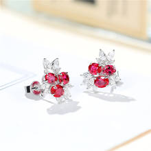 Female Engagement Earrings Dainty Oval Zircon Flower Earrings Rose Red Stone Blue Crystal Stud Earrings For Women Bridal Jewelry 2024 - buy cheap