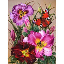 Pintura diamante completa quadrada/redonda broca flor decoração de parede bordado de strass mosaico borboleta 5d artesanal 2024 - compre barato