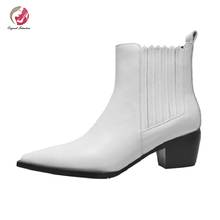 Original Intention High Quality Ankle Boots Square Toe Square Heels Boots Black White Leather Stripe Concise Casual Shoes Woman 2024 - buy cheap