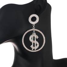 Pendientes redondos de lujo con diamantes de imitación para mujer, aretes colgantes de gran dólar, accesorios de boda, accesorios E707 2024 - compra barato