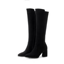 Tamanho grande Moda de Slim Simples das Mulheres Botas com Salto Ásperas e Ponto Side Zipper Sobre O Joelho 2024 - compre barato