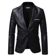 Men Black Blazer PU Leather Spring Autumn Casual Suit Jacket Slim Fit Business Work Daily Life Stage Single Breasted One Button 2024 - buy cheap