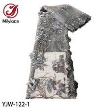 Tela de encaje nigeriano 2020, encaje de flores 3d con cuentas bordadas, tela de encaje de tul para vestido de fiesta, YJW-122 2024 - compra barato