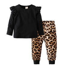Conjunto de roupas fashion para bebês meninas, camiseta preta de manga longa + calças de leopardo, 2 peças, roupa para bebês recém nascidos 2024 - compre barato
