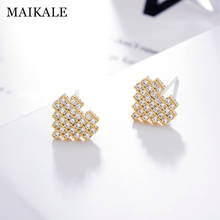 MAIKALE Trendy Heart Shape Stud Earrings for Women Paved AAA Zirconia Gold Silver Color Small Ear Studs Charm Jewelry Girls Gift 2024 - buy cheap